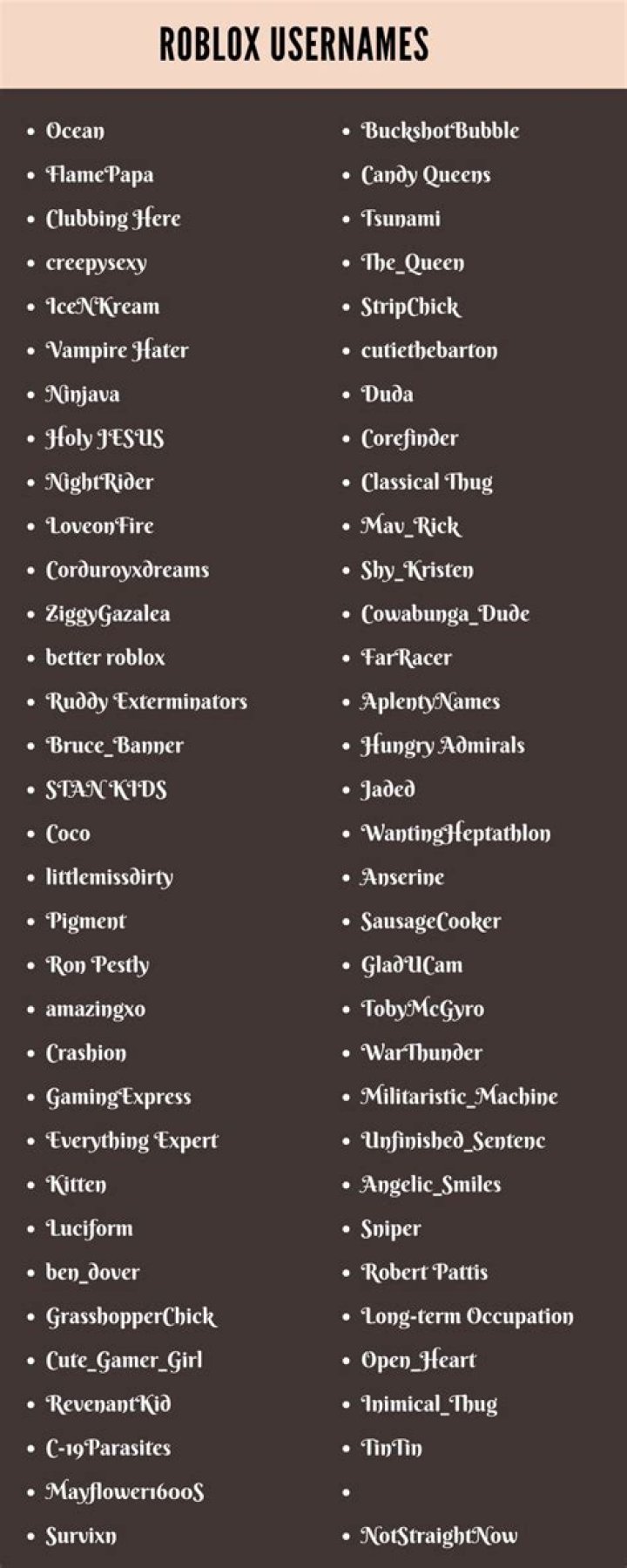 What are good usernames for roblox