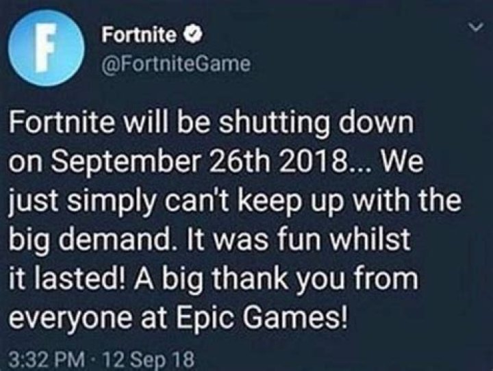 When will fortnite shut down